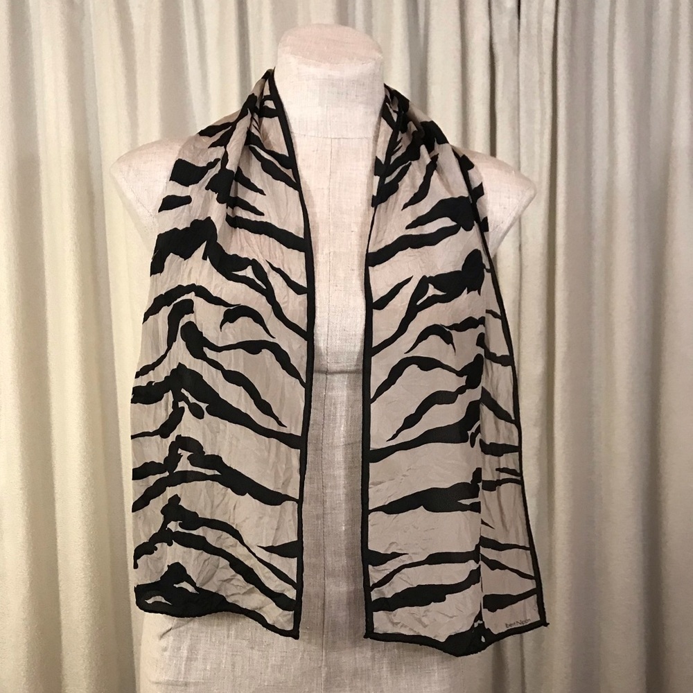 Vintage Albert Nipon Zebra Print Silk Scarf Black - image 1